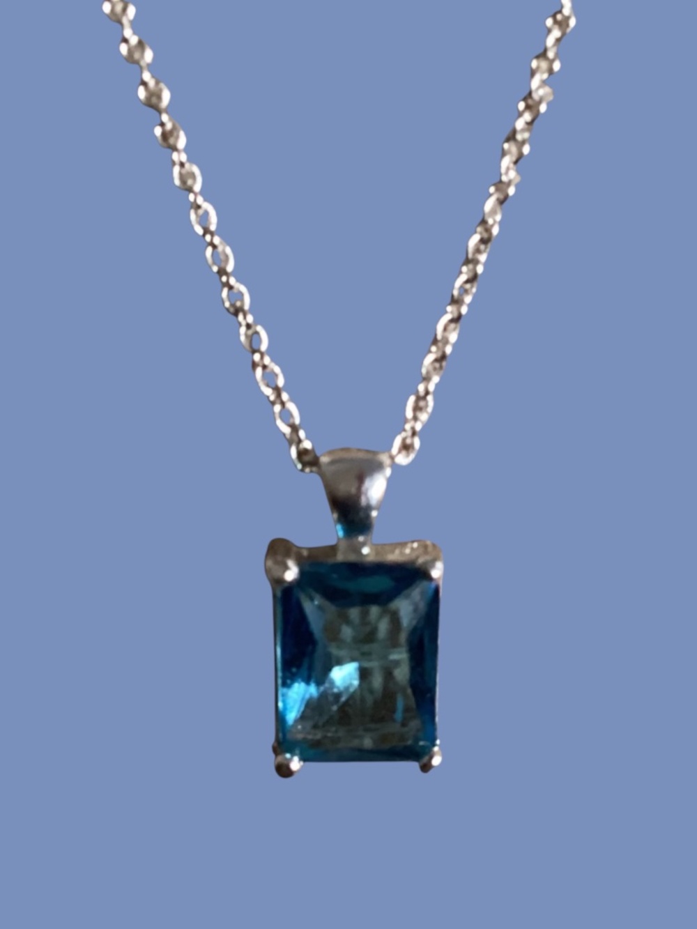 Silver Tone Blue Topaz Necklace